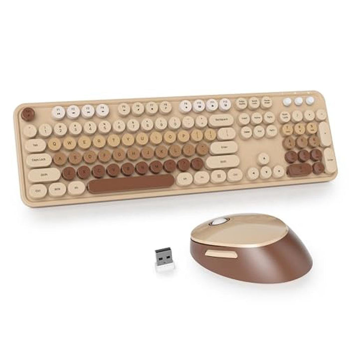 Wireless Keyboard Mouse: Ussixchare Brown Full-Size – Front View