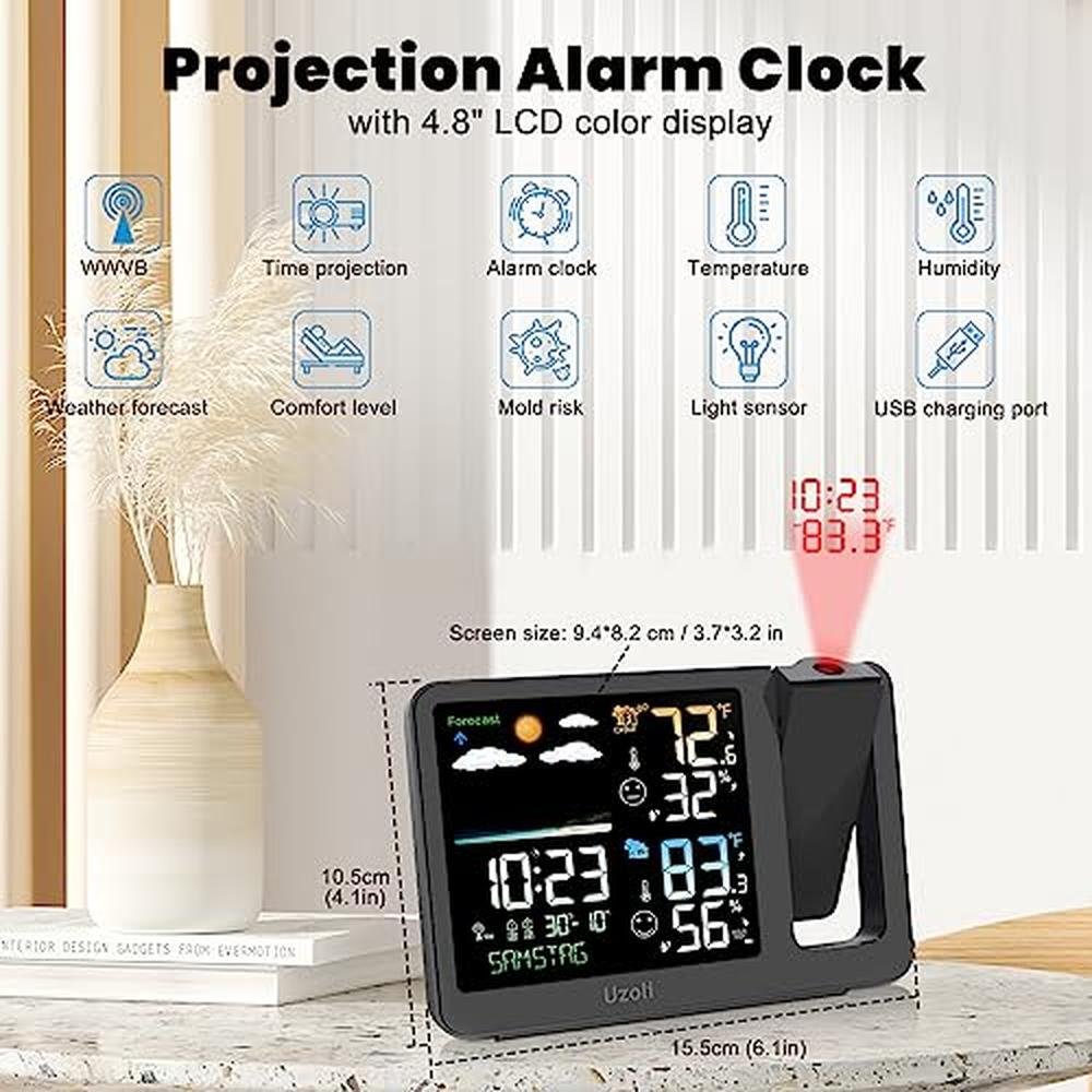 Clock Projection: Uzoli EM3539A Projection Alarm Clock – Side View