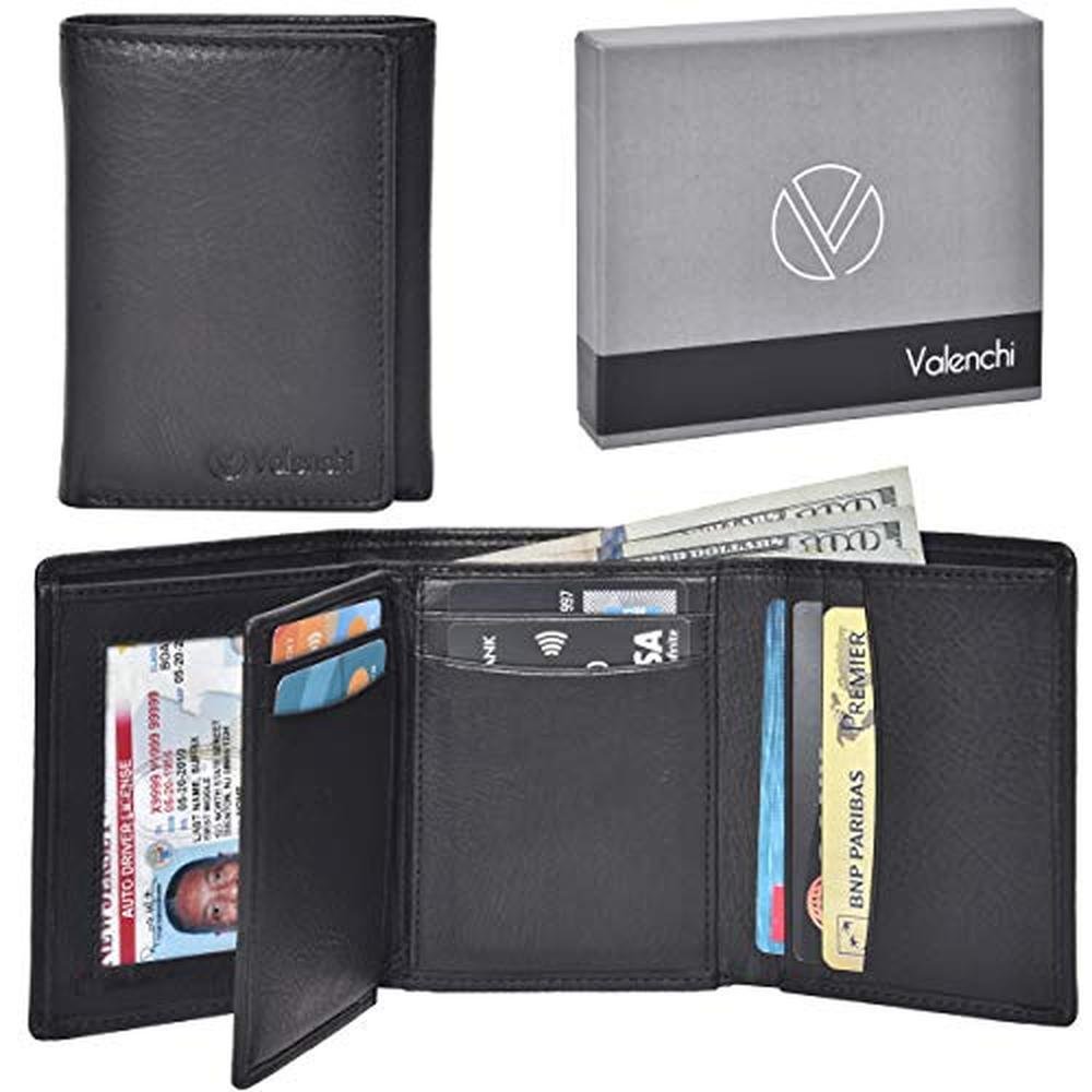 VALENCHI-RFID Genuine Leather Trifold Wallet with Flap for – Front View