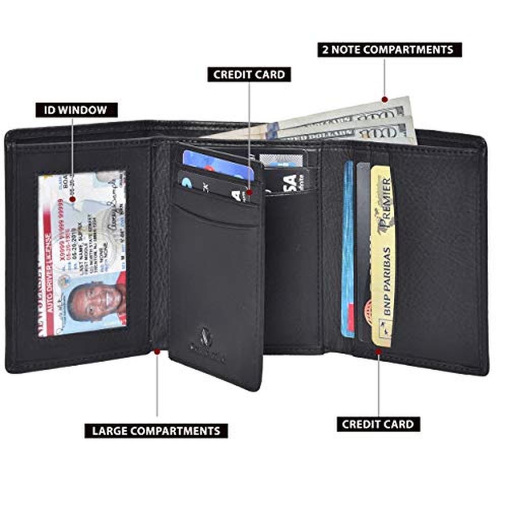 VALENCHI-RFID Genuine Leather Trifold Wallet with Flap for – Side View