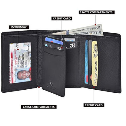 VALENCHI-RFID Genuine Leather Trifold Wallet with Flap for – Side View