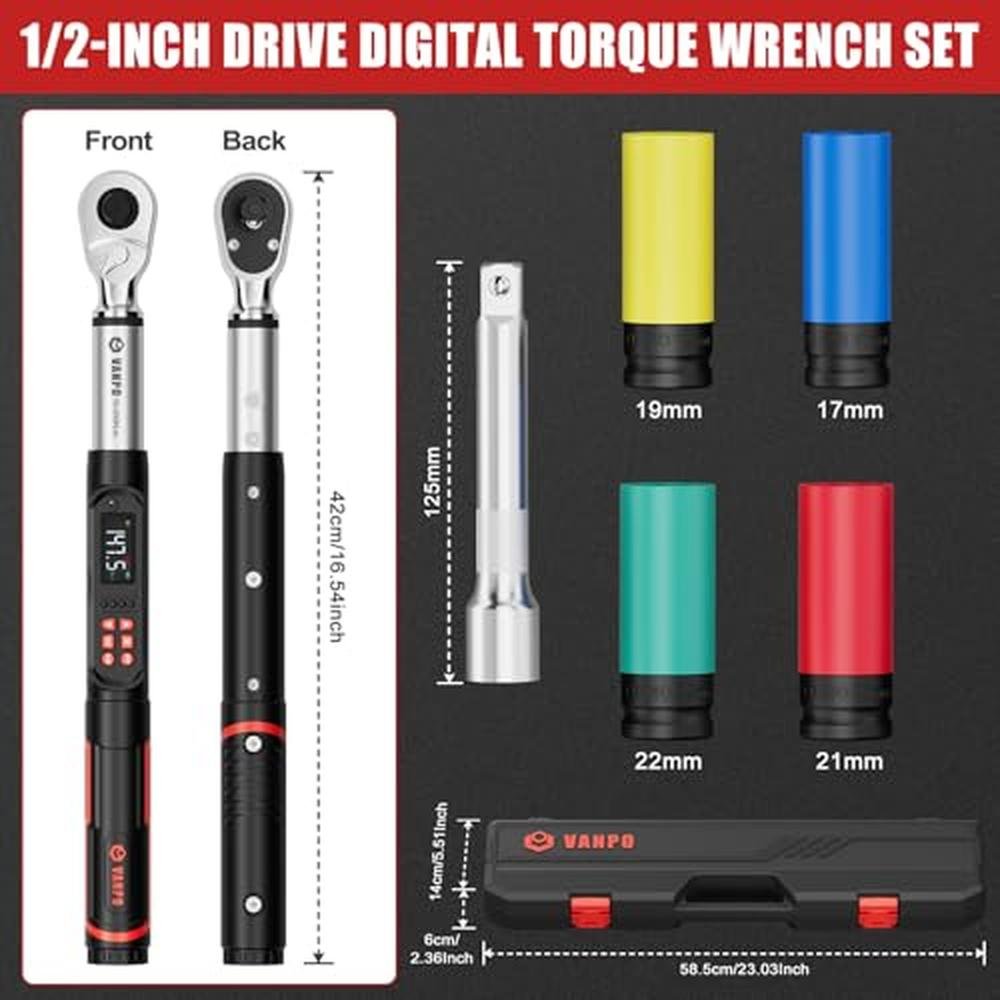 VANPO Digital Torque Wrench 1/2 Drive Set (7.38-147.5 – Side View
