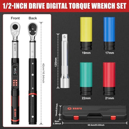VANPO Digital Torque Wrench 1/2 Drive Set (7.38-147.5 – Side View