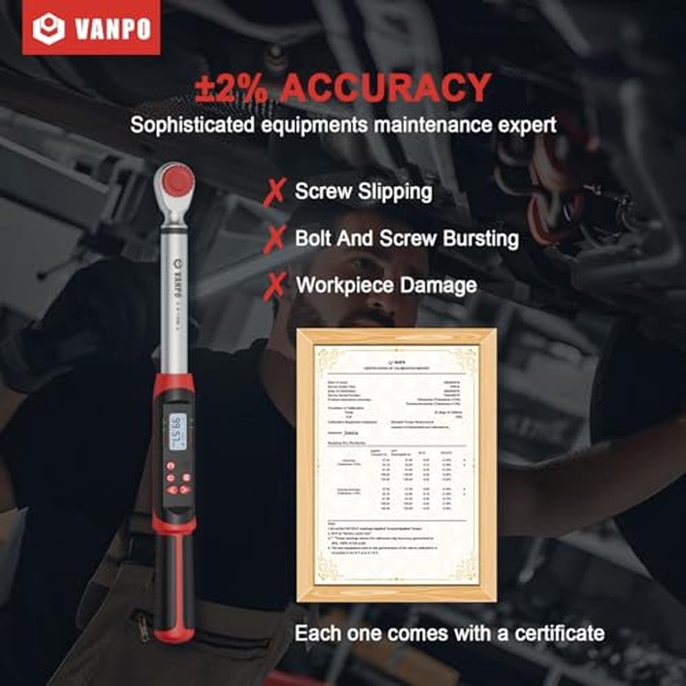VANPO Digital Torque Wrench 1/2-Inch Drive 5-99.5 – Side View