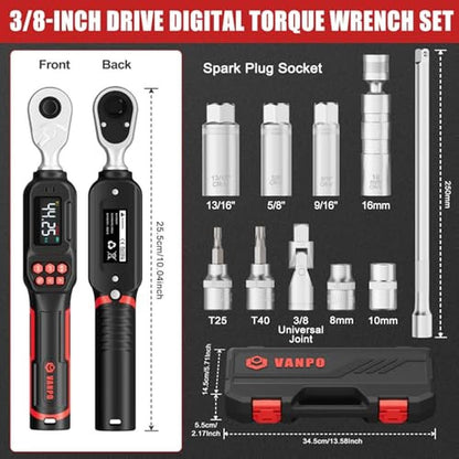 VANPO Spark Plug Socket Set with Digital Torque Wrench 3/8 – Side View