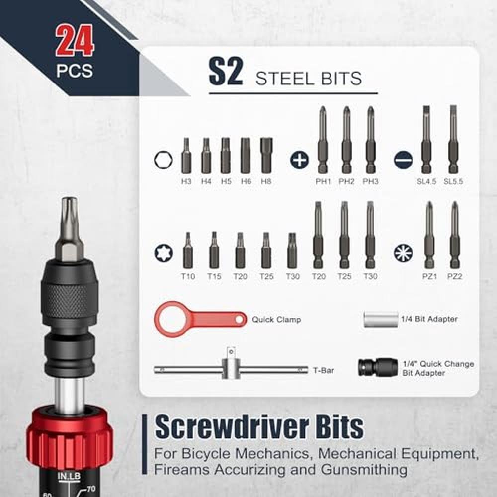 VANPO Torque Screwdriver: 24 Pcs 10-70 Inch Pound Torque – Side View