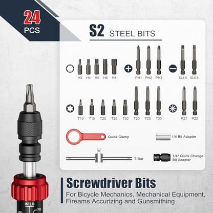 VANPO Torque Screwdriver: 24 Pcs 10-70 Inch Pound Torque – Side View