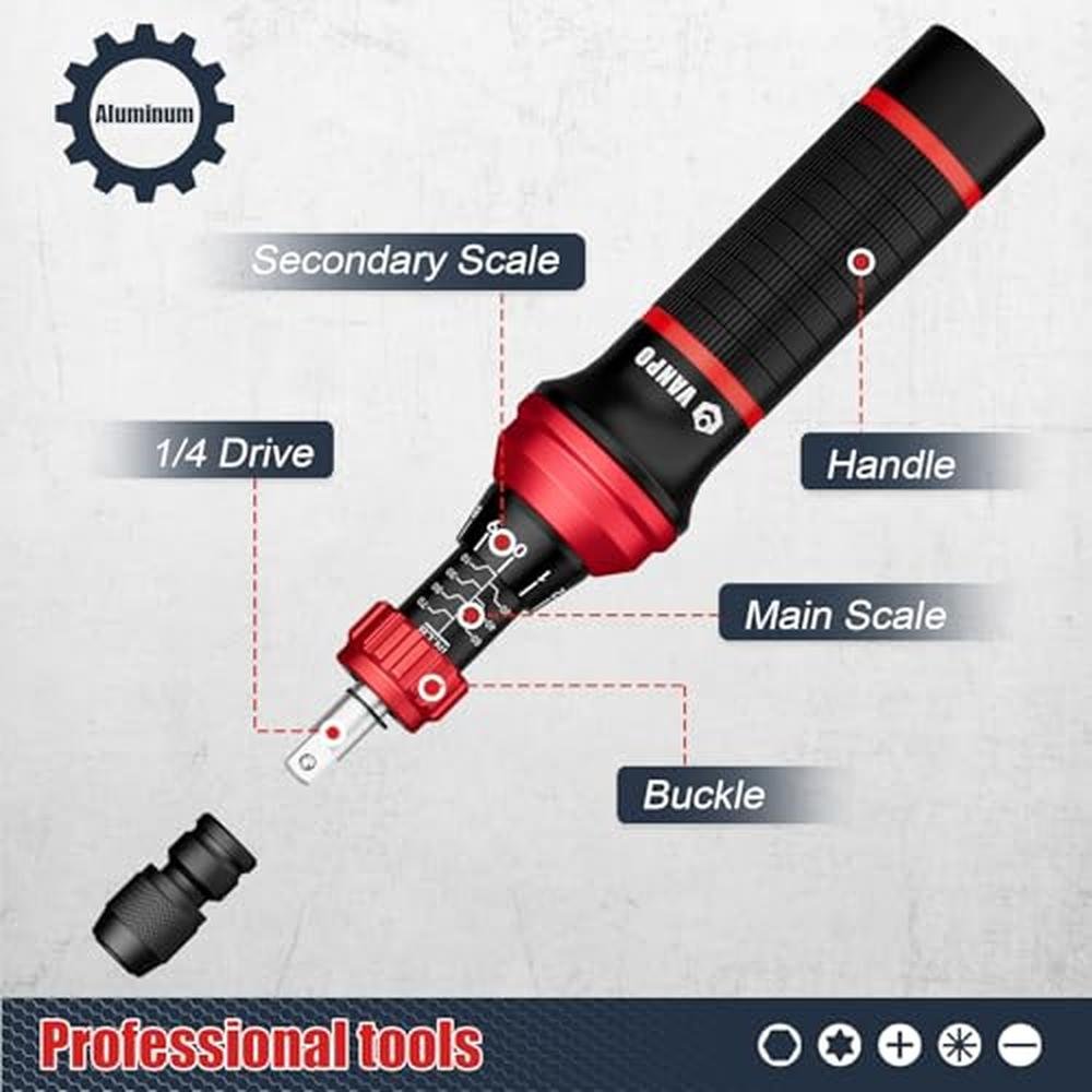 VANPO Torque Screwdriver: 24 Pcs 10-70 Inch Pound Torque – Close-up Detail