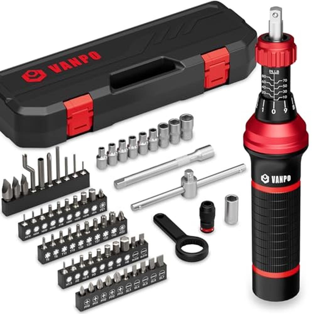VANPO Torque Screwdriver Set: 64 Pieces 1080 in-lb 1/4" – Front View