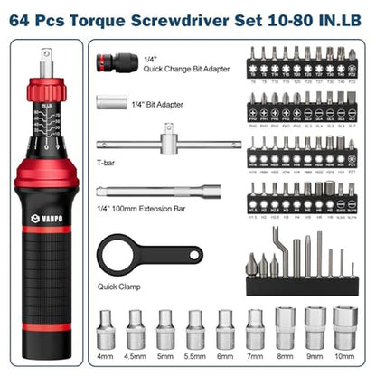 VANPO Torque Screwdriver Set: 64 Pieces 1080 in-lb 1/4" – Side View