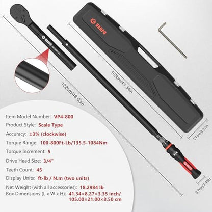 VANPO Torque Wrench 3/4-Inch Drive 100800 Ft-Lb Heavy Duty – Close-up Detail