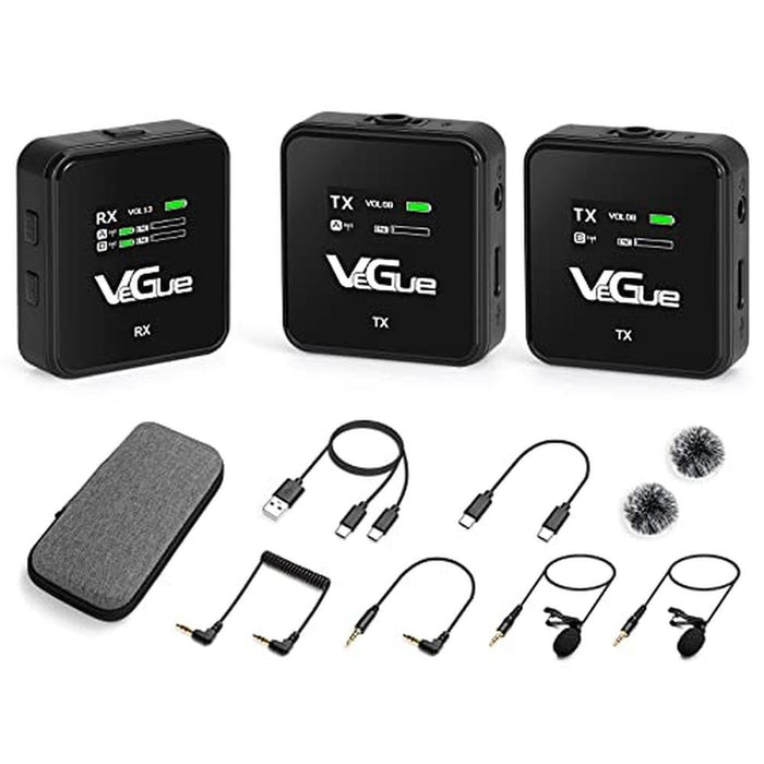Lavalier Mic: VeGue Wireless 2.4GHz Dual Channel – Front View