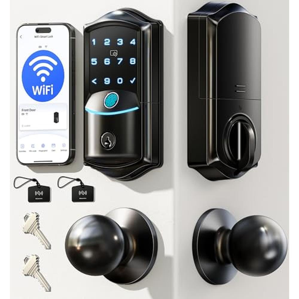 Veise VE027-K Built-in WiFi Smart Lock with 2 Knob – Front View