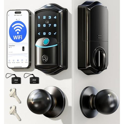 Veise VE027-K Built-in WiFi Smart Lock with 2 Knob – Front View