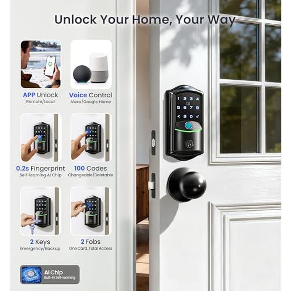 Veise VE027-K Built-in WiFi Smart Lock with 2 Knob – Side View