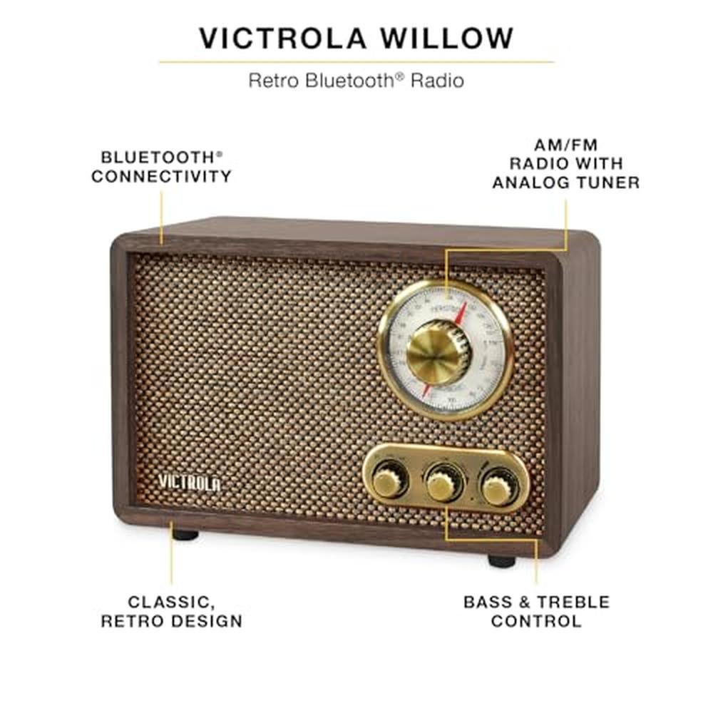 Victrola Willow: Victrola Retro Wood Bluetooth Radio with – Side View