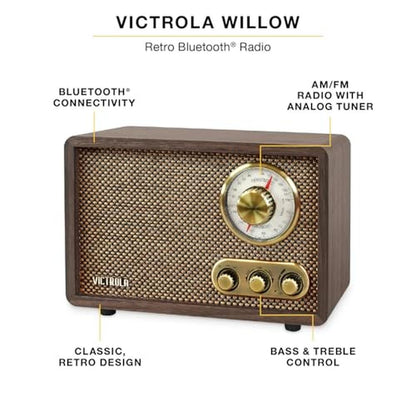Victrola Willow: Victrola Retro Wood Bluetooth Radio with – Side View