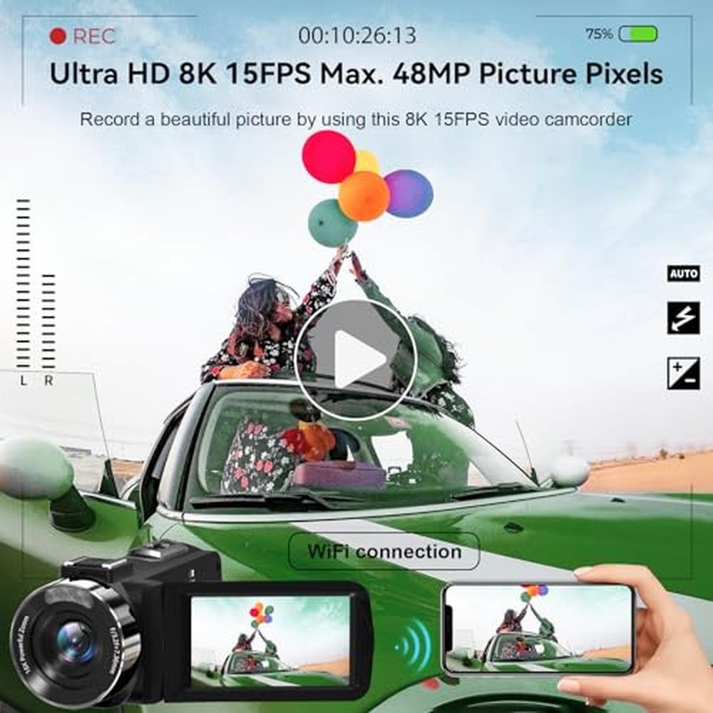 Camera Video: 8K Camcorder 48MP 15FPS UHD WiFi Vlogging – Side View
