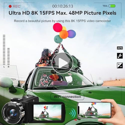 Camera Video: 8K Camcorder 48MP 15FPS UHD WiFi Vlogging – Side View
