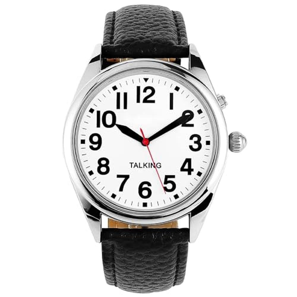 Time Vilosa: ViLoSa English Talking Watch White Face Black – Front View