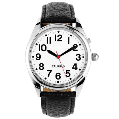 Time Vilosa: ViLoSa English Talking Watch White Face Black – Front View