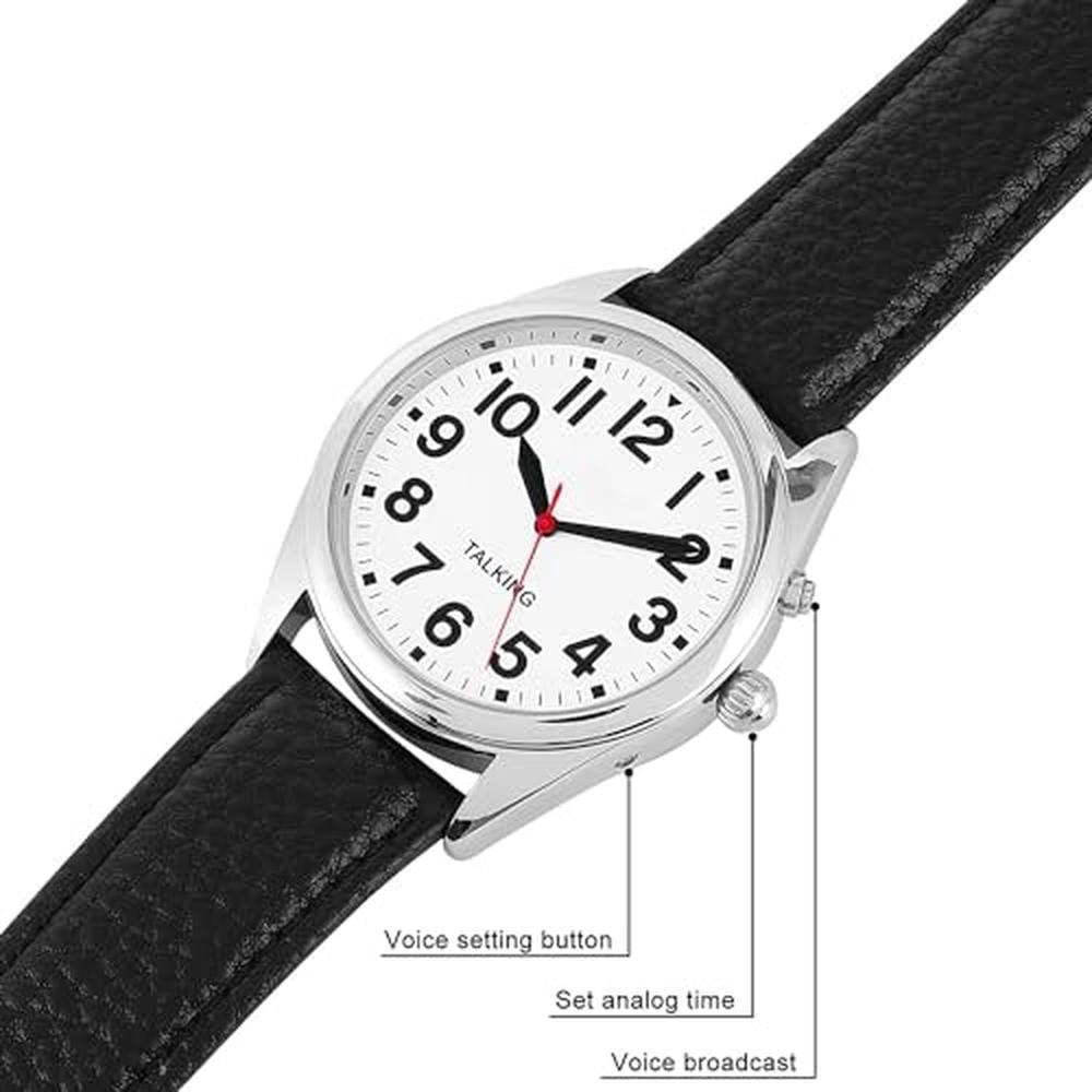 Time Vilosa: ViLoSa English Talking Watch White Face Black – Side View