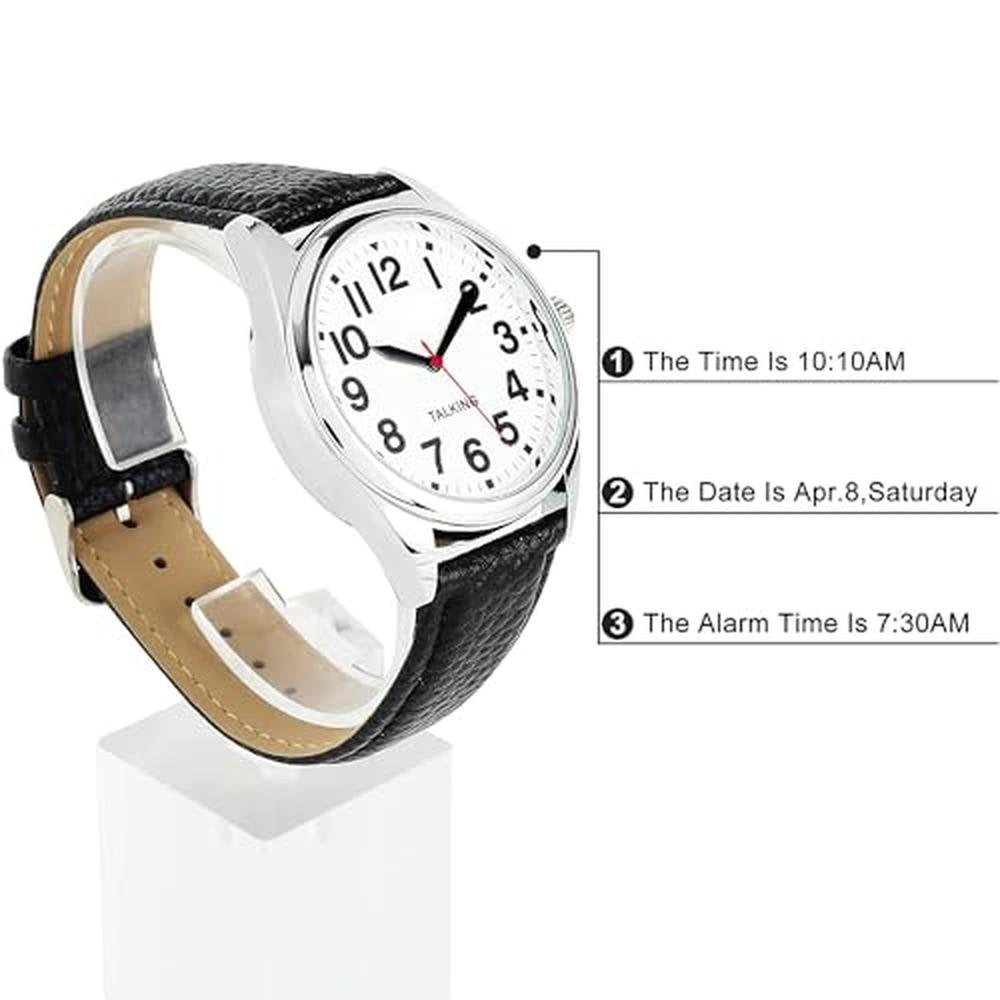 Time Vilosa: ViLoSa English Talking Watch White Face Black – Close-up Detail