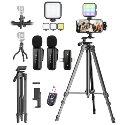 Tripod Vlogging Kit: Premium Wireless Microphone Camera – Front View