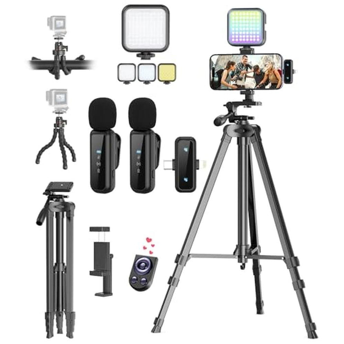Tripod Vlogging Kit: Premium Wireless Microphone Camera – Front View