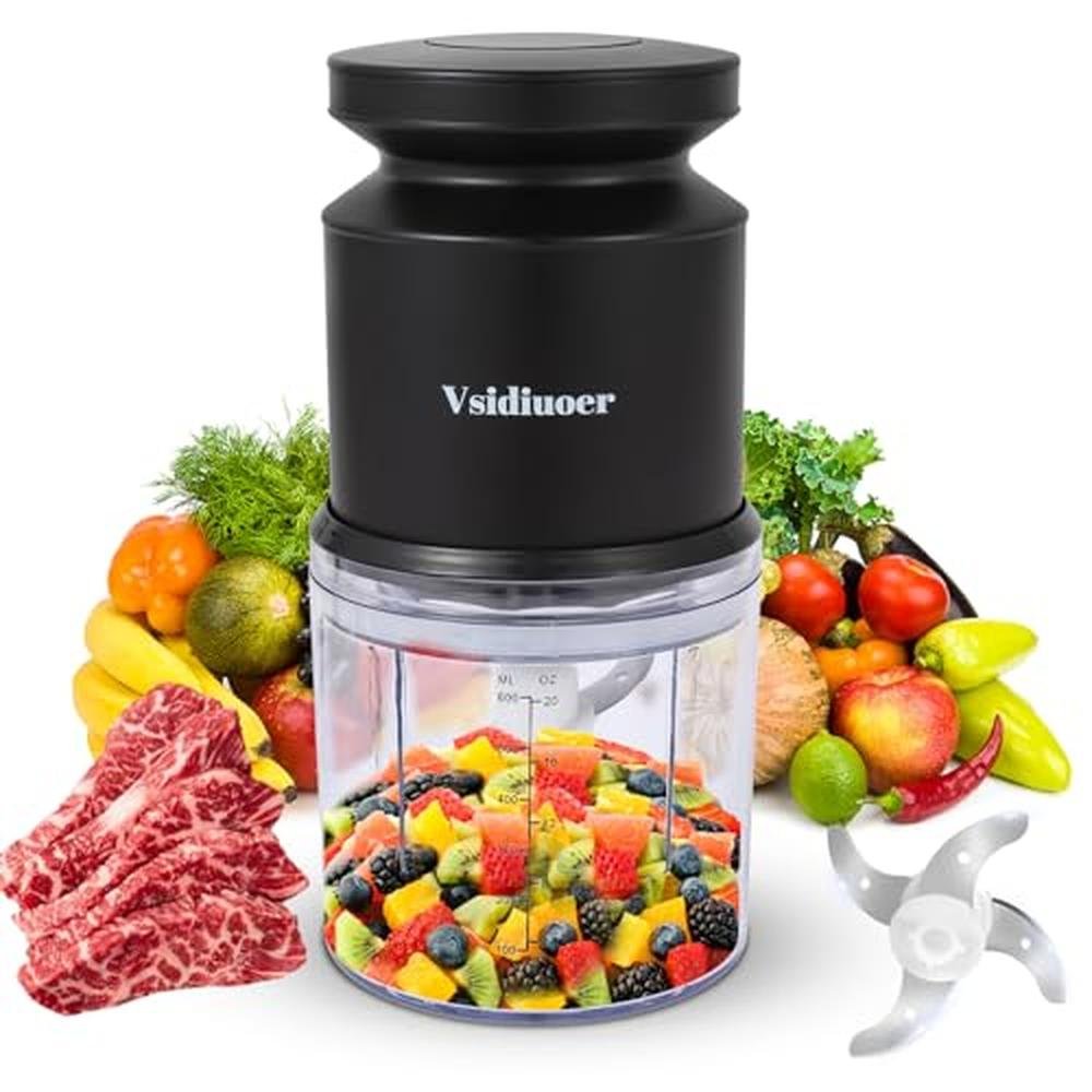 Food Processor: Vsidiuoer Mini 2.5 Cup Meat Grinder 400W – Front View