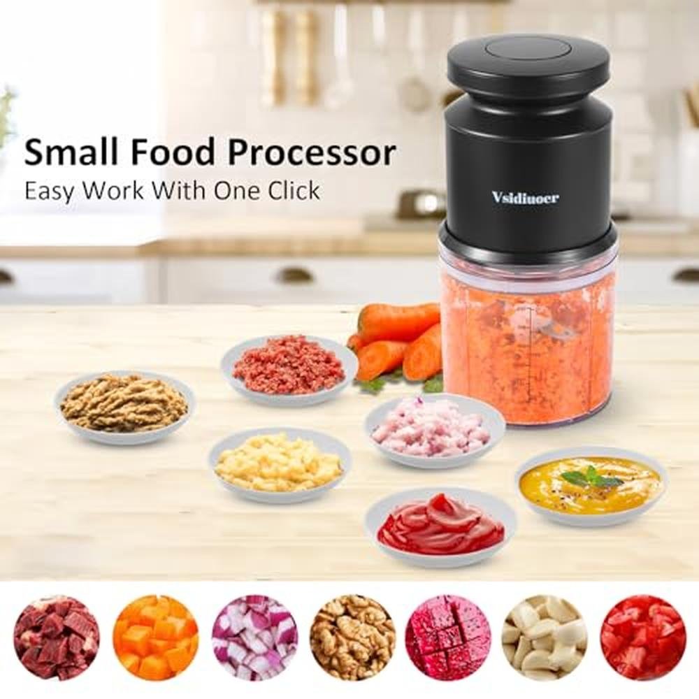 Food Processor: Vsidiuoer Mini 2.5 Cup Meat Grinder 400W – Side View