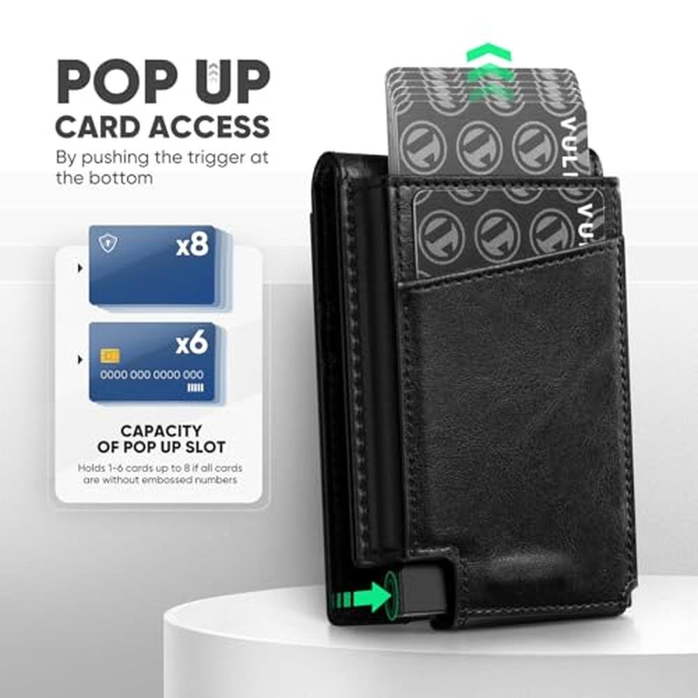Vulkit Mens Wallet: VULKIT Card Holder with Pop-up Credit – Close-up Detail