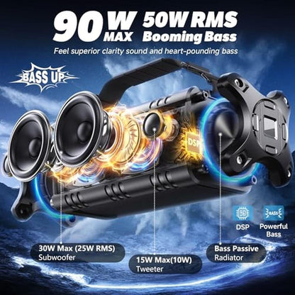 Bluetooth Speaker: W-KING 90W Max Portable Outdoor Speaker – Side View