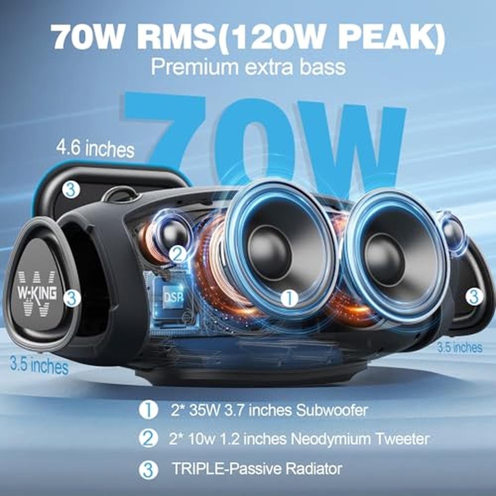 W-KING Portable Loud Bluetooth Speakers with Wireless – Side View