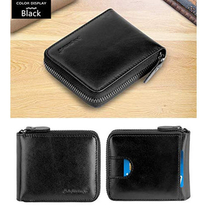 Wallet for Men Bifold Leather Zipper Wallet RFID Blocking – Side View