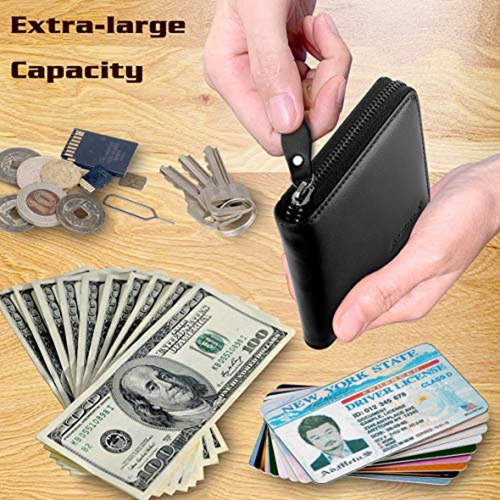Wallet for Men Bifold Leather Zipper Wallet RFID Blocking – Close-up Detail