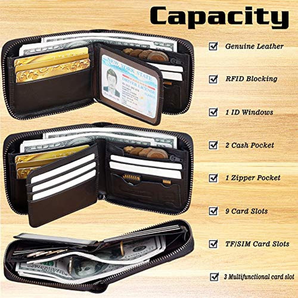 Wallet for Men Bifold Leather Zipper Wallet RFID Blocking – In Use