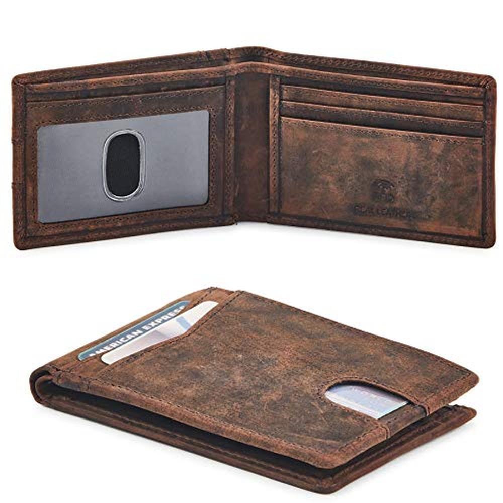 Wallet for Men Bifold Real Leather Slim RFID Blocking Front – Front View