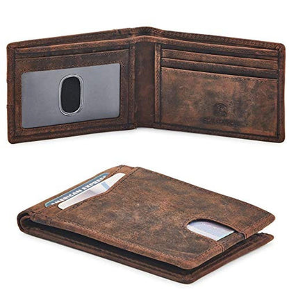Wallet for Men Bifold Real Leather Slim RFID Blocking Front – Front View