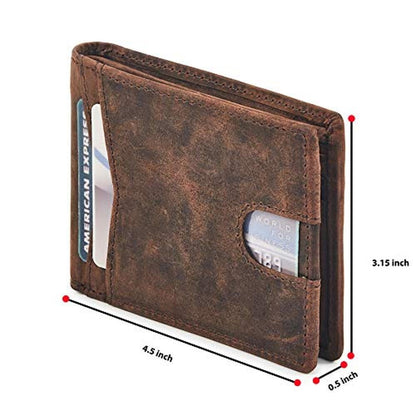 Wallet for Men Bifold Real Leather Slim RFID Blocking Front – Side View