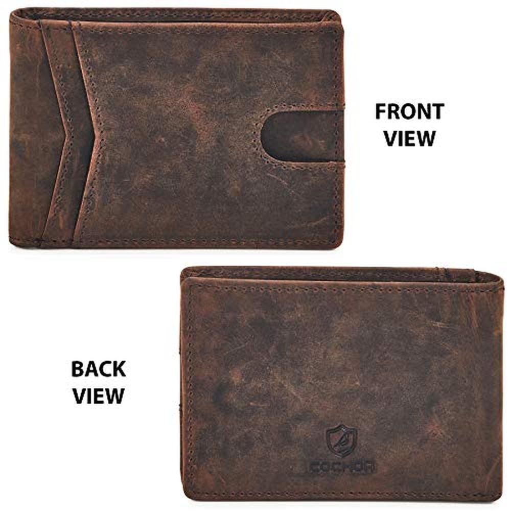 Wallet for Men Bifold Real Leather Slim RFID Blocking Front – In Use