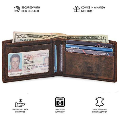 Wallet for Men Bifold Real Leather Slim RFID Blocking Front – Packaging