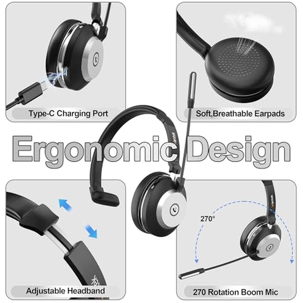 Wantek Mono Wireless Bluetooth Headset – Side View