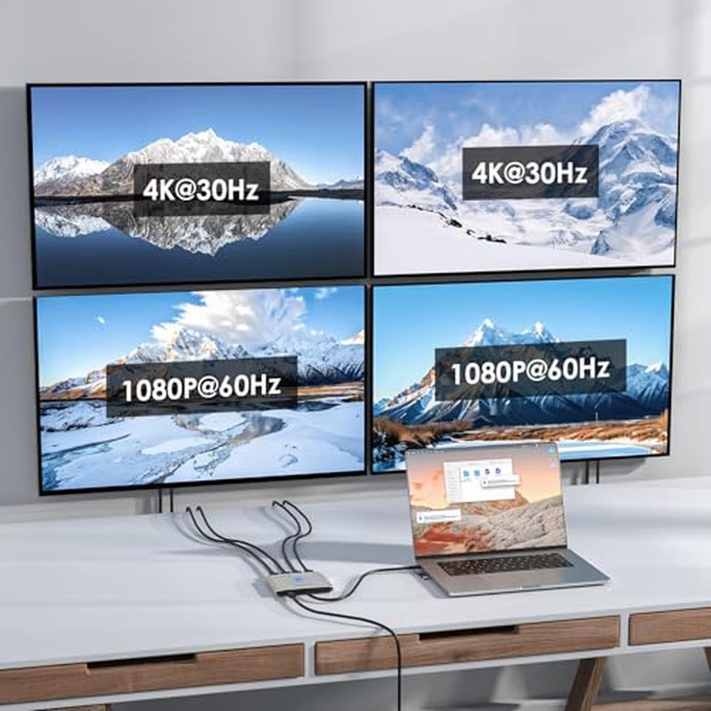 WAVLINK 4-Port HDMI Splitter: USB C to Quad Monitor 4K – Side View