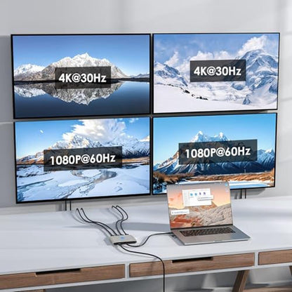 WAVLINK 4-Port HDMI Splitter: USB C to Quad Monitor 4K – Side View