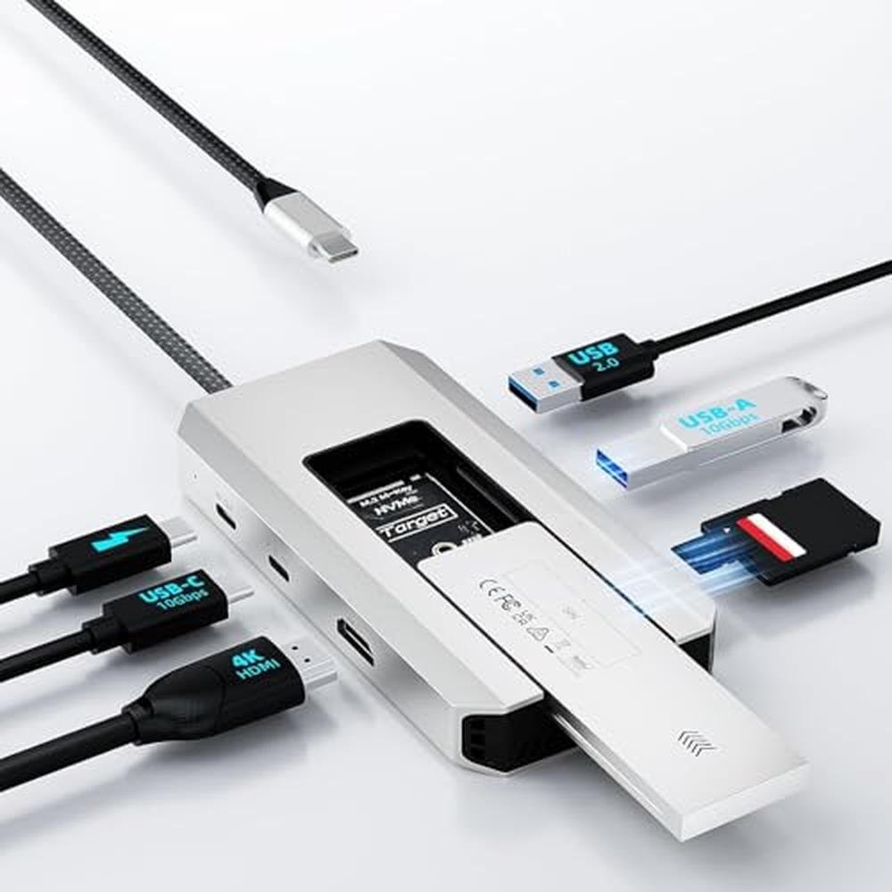 NVMe SATA: Wavlink 8-in-1 USB-C Hub with M.2 NVMe SATA SSD – Front View