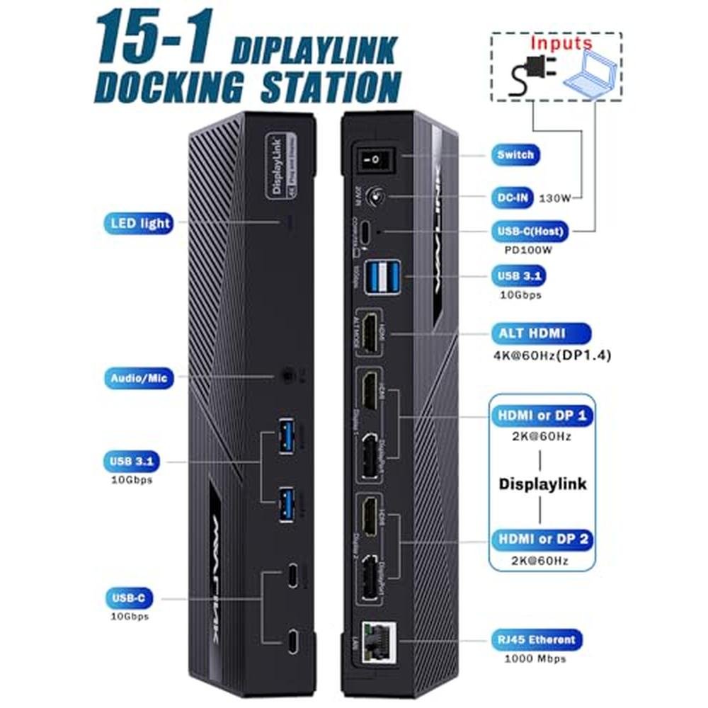 WAVLINK DisplayLink Docking Station – Side View