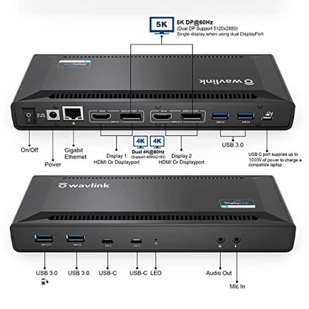 WAVLINK DisplayLink Laptop Docking Station – Side View