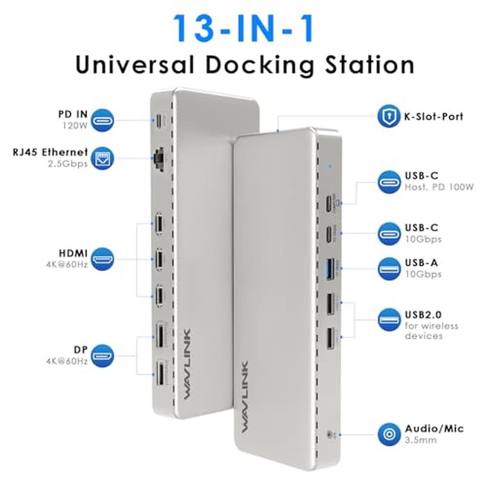 Docking Station: WAVLINK SM770 Triple HDMI Dual DP 120W PD – Side View