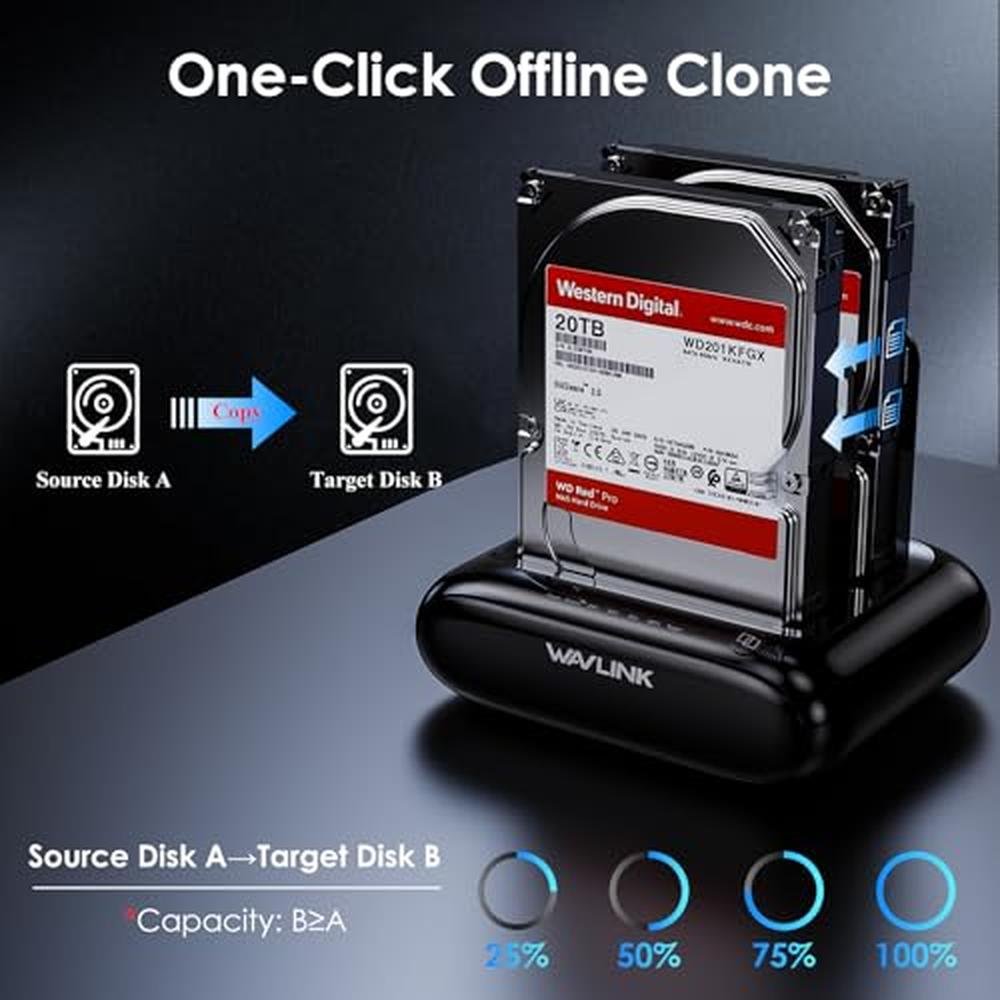 WAVLINK Dual Bay Hard Drive Docking Station – Side View